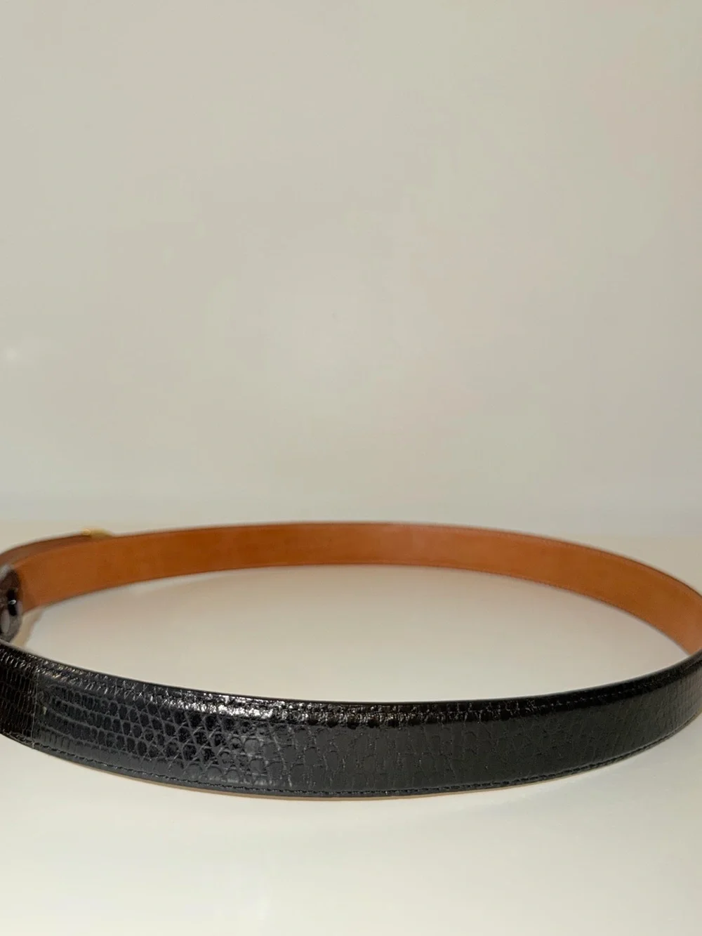 De Sanchez Black Genuine Lizard With Gold-Tone Buckle Belt, Sz 32